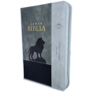 Biblia RVR1960 Inspiracion leon negro gris im piel cierre índice manual 12.5pt