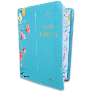 Biblia RVR1960 flores bendicion turquesa c/p im piel CH 12pt