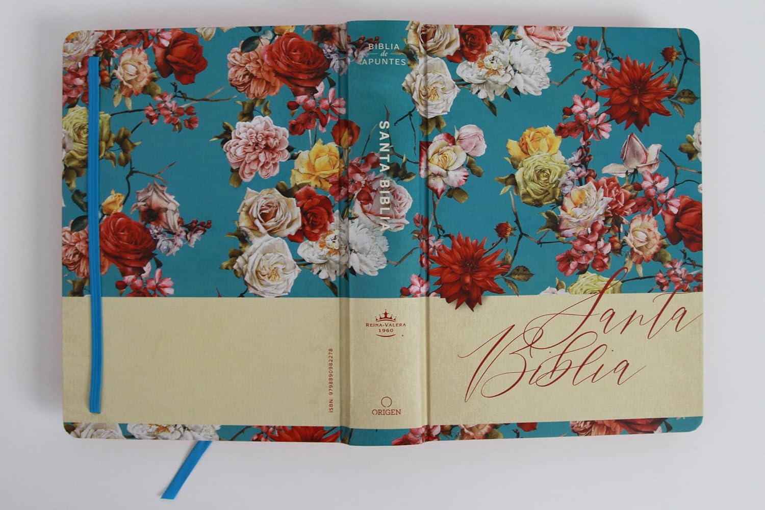 Biblia RVR1960 Apuntes azul celeste flores cto pintado tapa dura manual 11pt