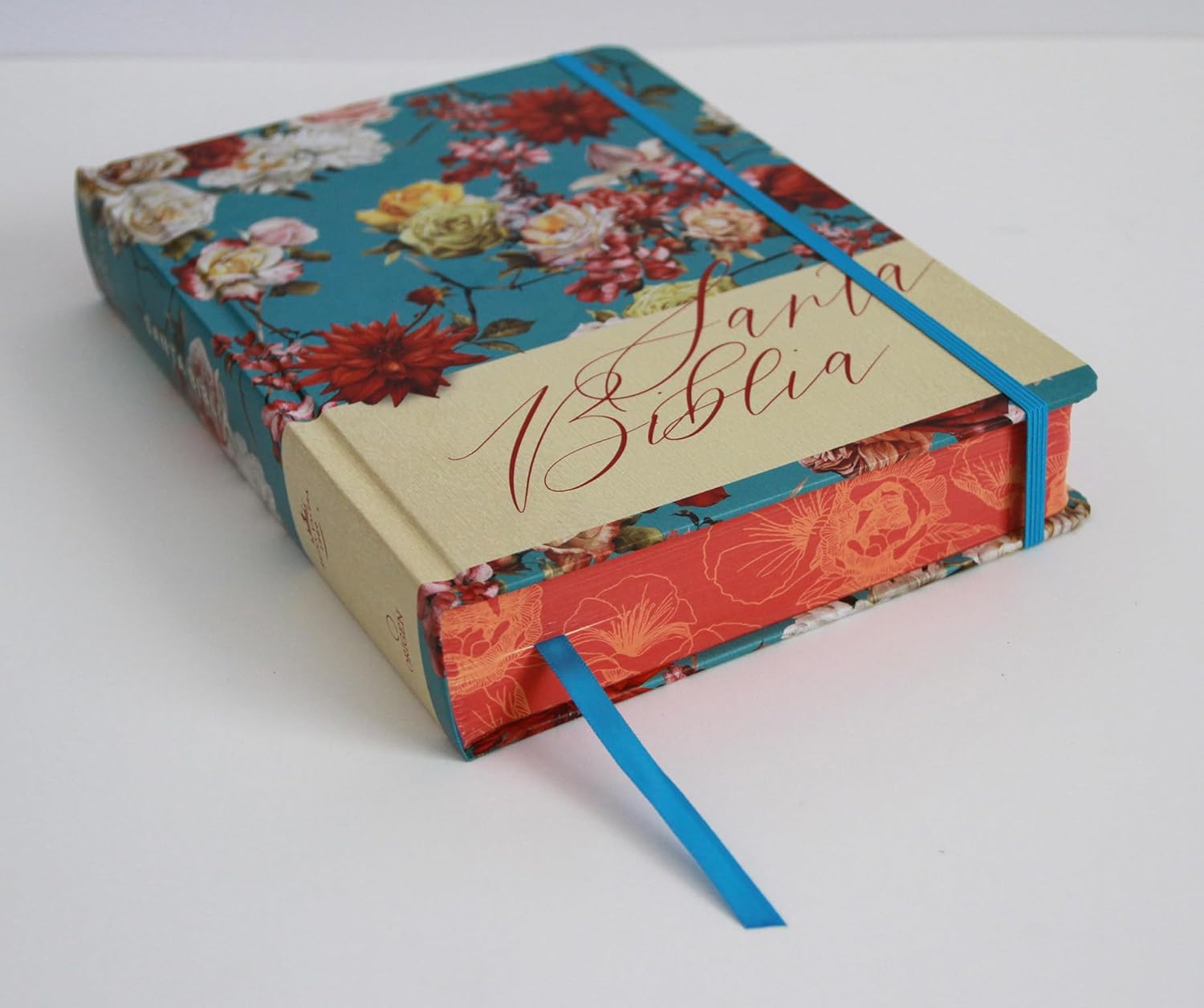 Biblia RVR1960 Apuntes azul celeste flores cto pintado tapa dura manual 11pt