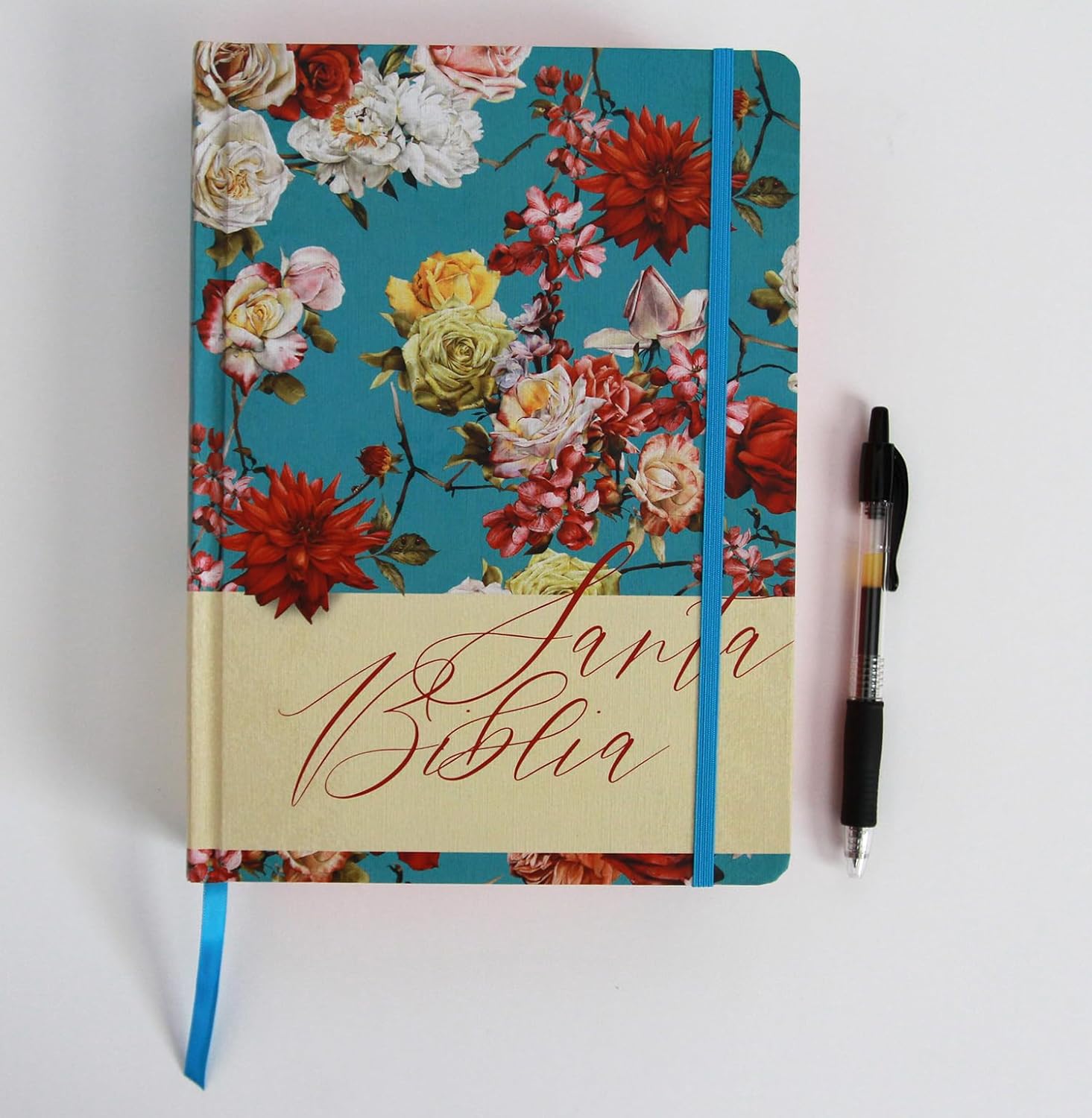 Biblia RVR1960 Apuntes azul celeste flores cto pintado tapa dura manual 11pt