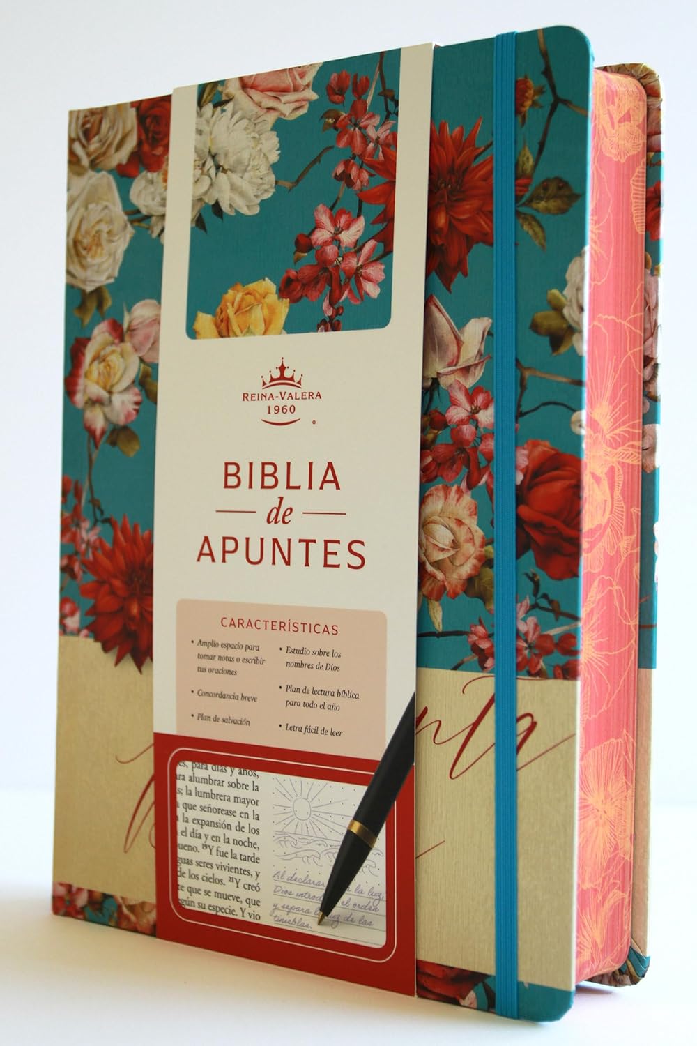 Biblia RVR1960 Apuntes azul celeste flores cto pintado tapa dura manual 11pt