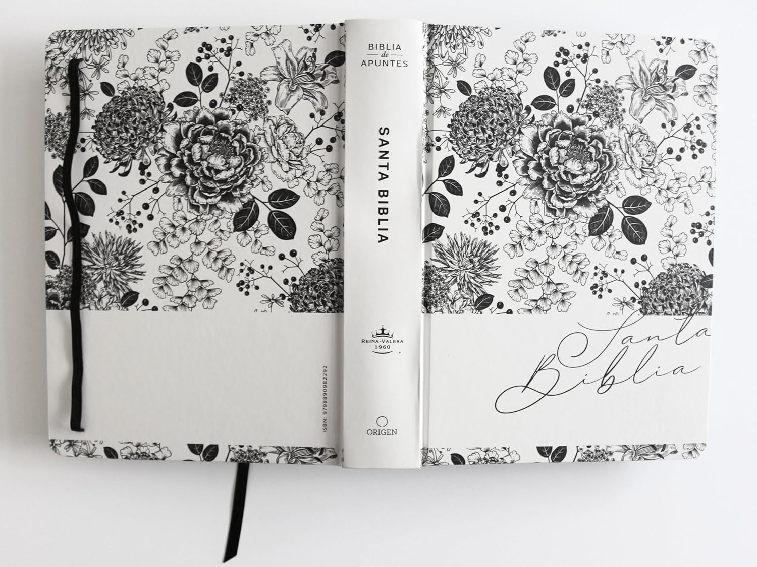 Biblia RVR1960 Apuntes blanco negro c/flores cto pintado tapa dura manual 11pt