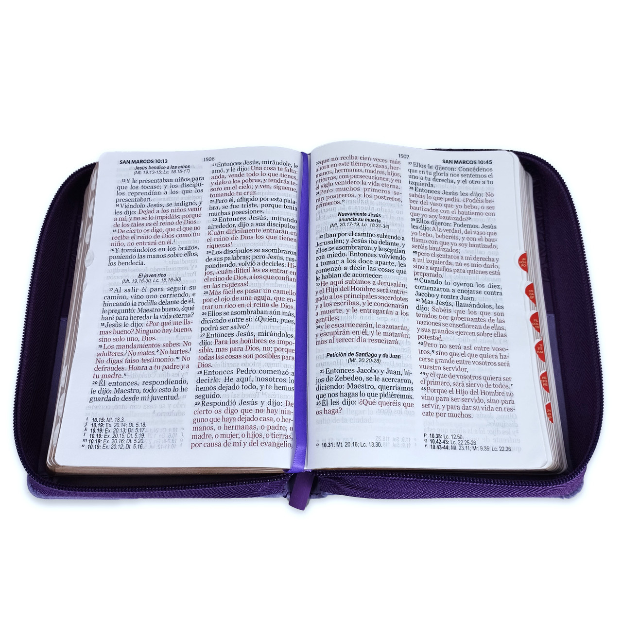 Biblia RVR1960 Bifloral lila im piel cierre índice compacta 11pt