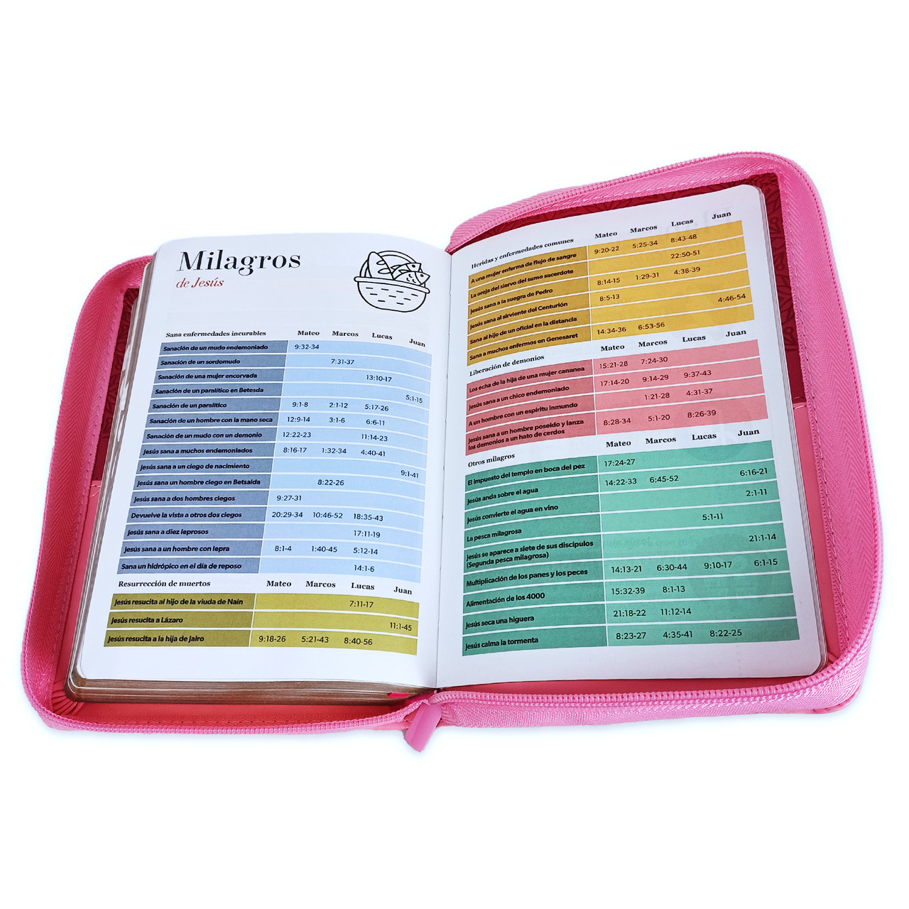 Biblia RVR1960 Bifloral rosa im piel cierre índice compacta 11pt