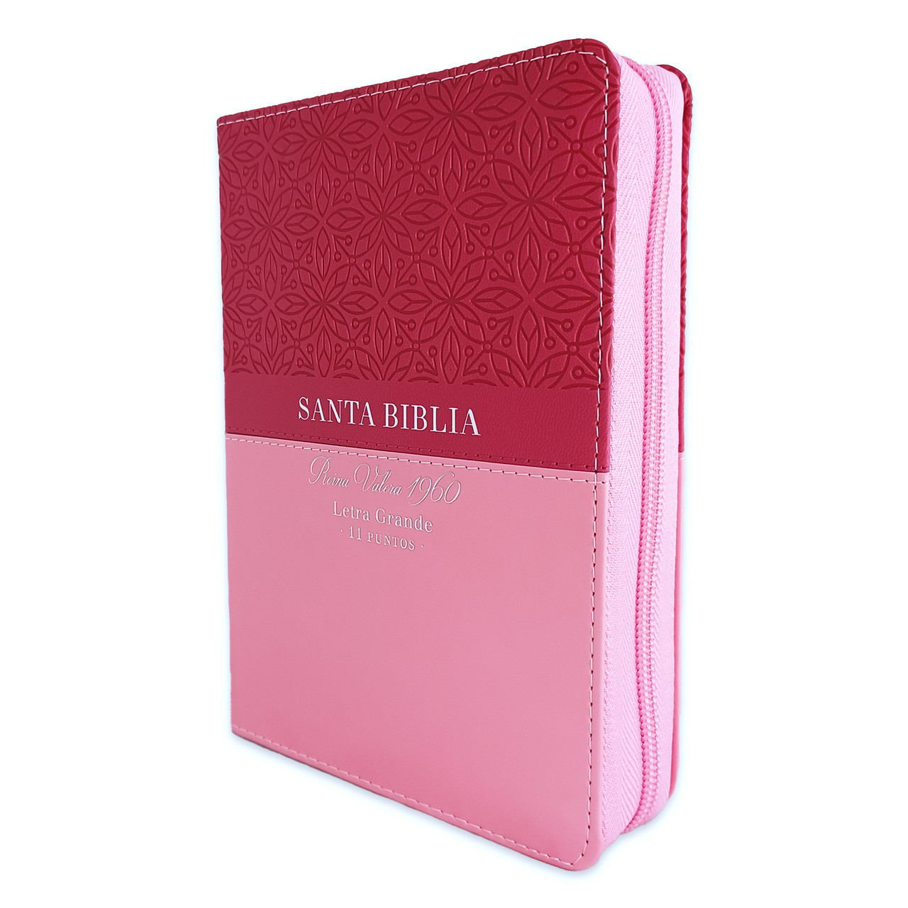 Biblia RVR1960 Bifloral rosa im piel cierre índice compacta 11pt
