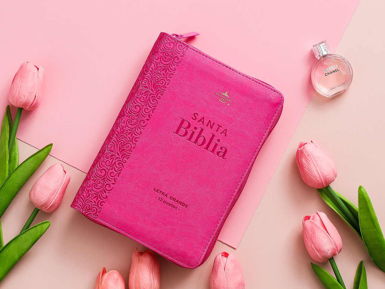 Biblia RVR1960 compacto fucsia floral im piel cierre CH 12pt