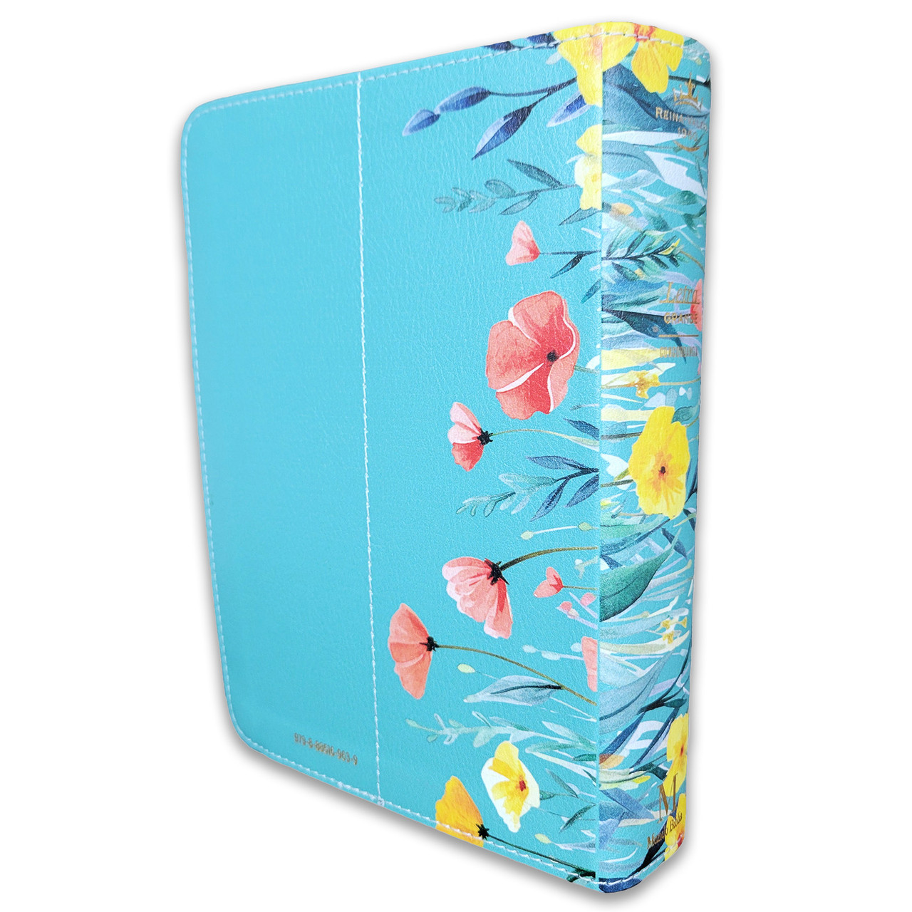 Biblia RVR1960 flores bendicion turquesa c/p im piel CH 12pt