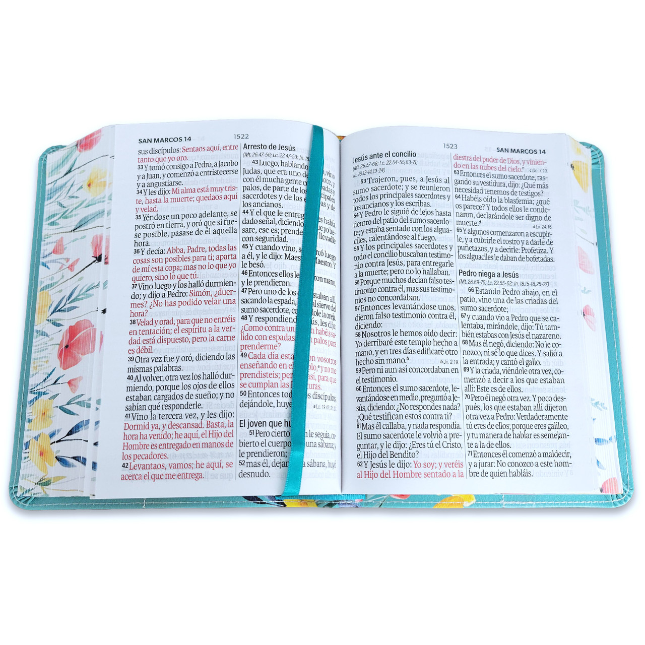Biblia RVR1960 flores bendicion turquesa c/p im piel CH 12pt