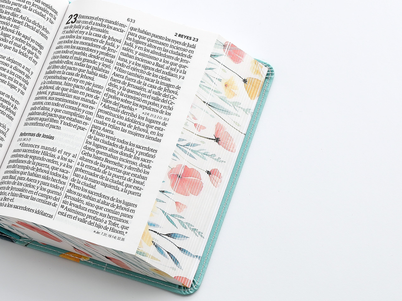 Biblia RVR1960 flores bendicion turquesa c/p im piel CH 12pt