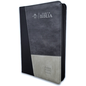 Biblia RVR1960 Iconic negro gris gris im piel cierre índice manual 14pt