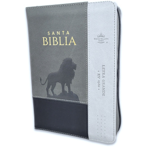 Biblia RVR1960 iconic trico gris leon im piel índice cierre chica 12pt