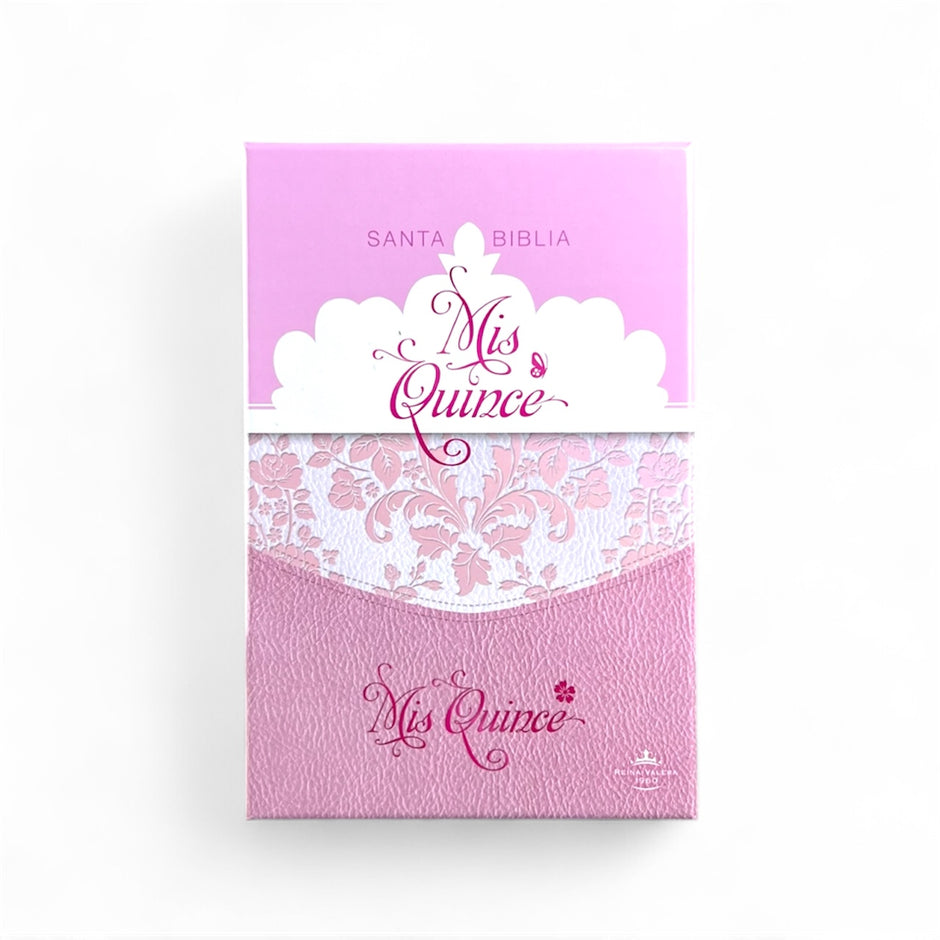 Biblia RVR1960 mis quince rosa floreado im piel compacta 8.5pt