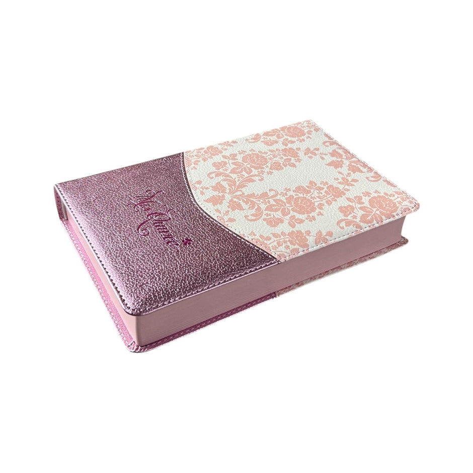 Biblia RVR1960 mis quince rosa floreado im piel compacta 8.5pt