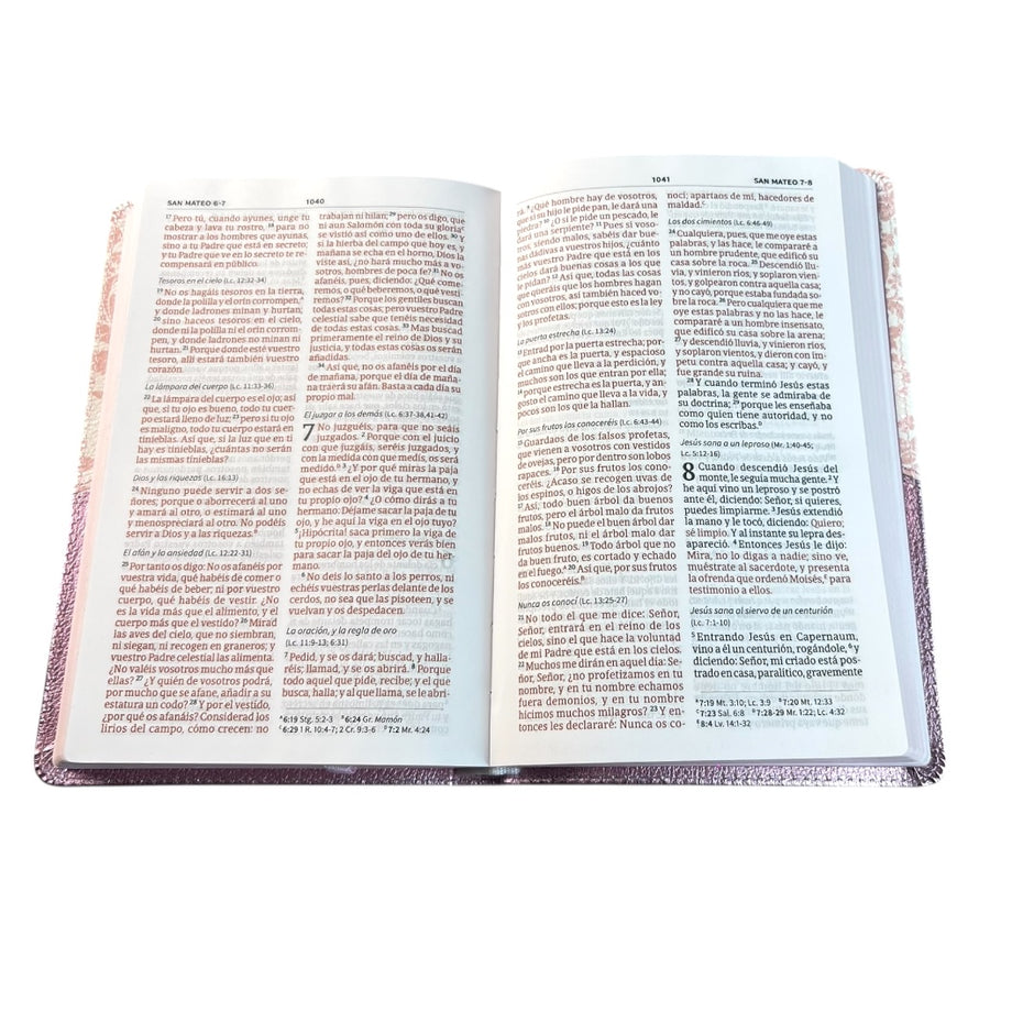 Biblia RVR1960 mis quince rosa floreado im piel compacta 8.5pt