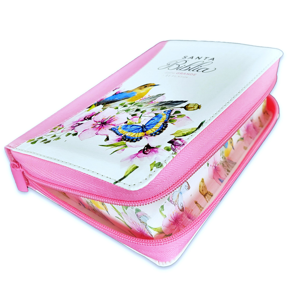 Biblia RVR1960 Primaveral rosa im piel cierre chica 11pt LG PRJ