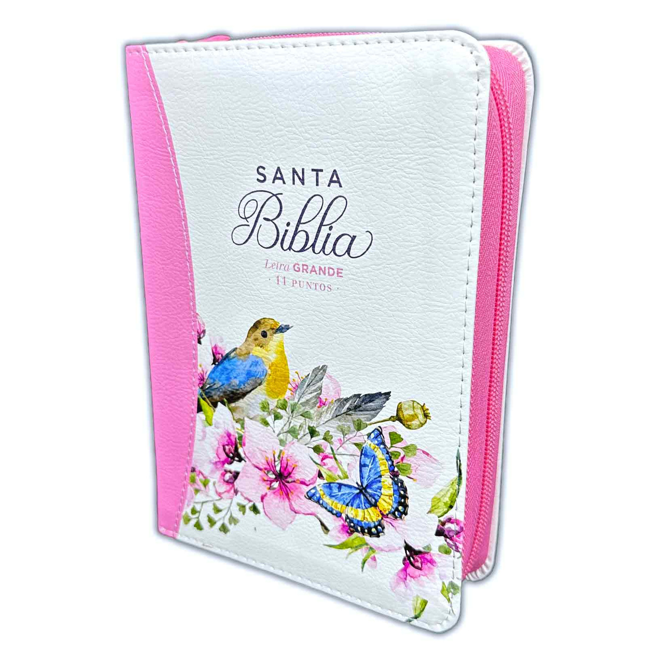 Biblia RVR1960 Primaveral rosa im piel cierre chica 11pt LG PRJ