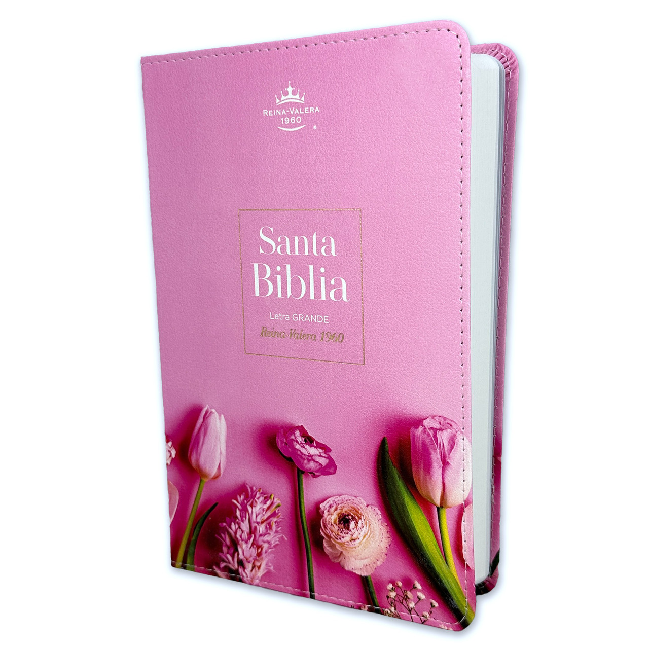 Biblia RVR1960 Supreme flores en rosa cto blanco im piel TM 12.5pt