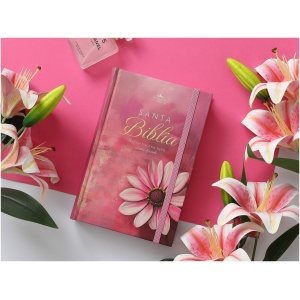 Biblia RVR1960 Flor Rosa tapa dura manual 12.5pt