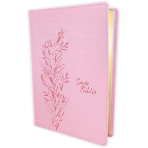 Biblia NTV de referencia en la columna central rosa sim piel lt gde