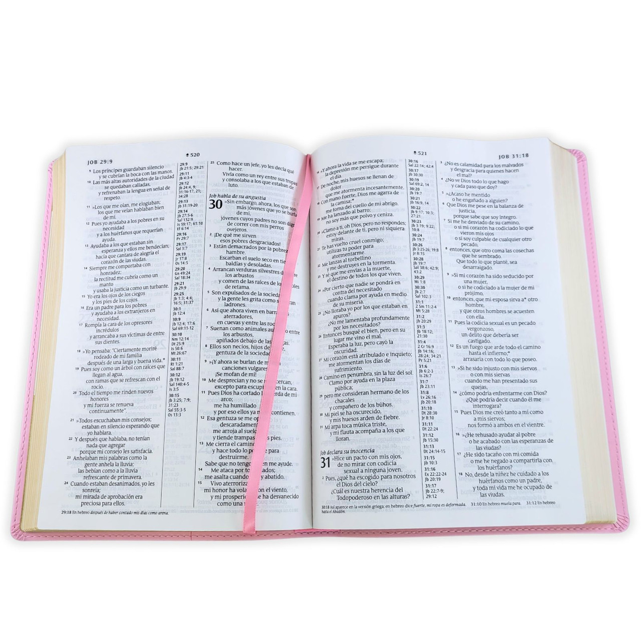 Biblia NTV de referencia en la columna central rosa sim piel lt gde