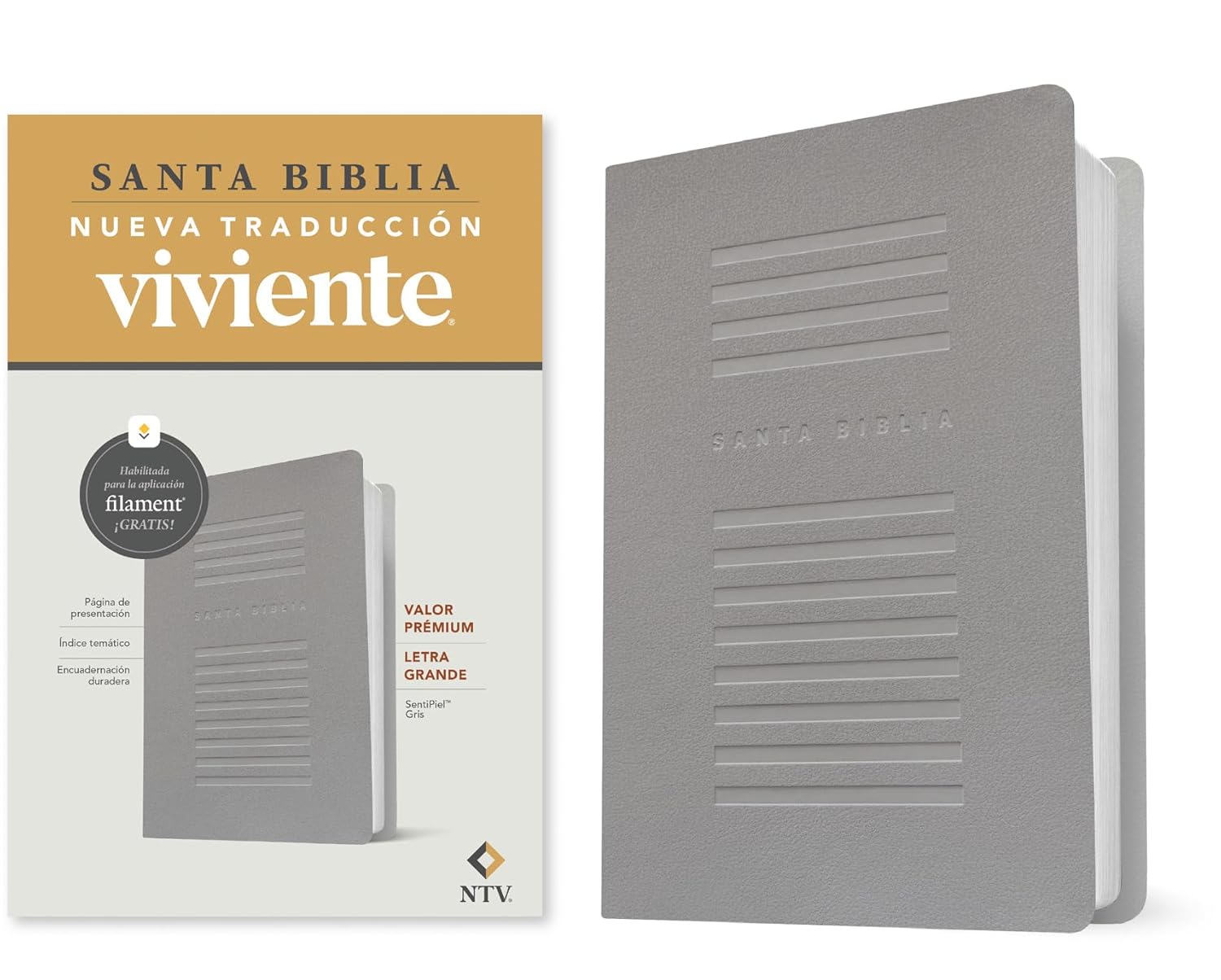 Biblia NTV valor premium gris sim piel lt gde