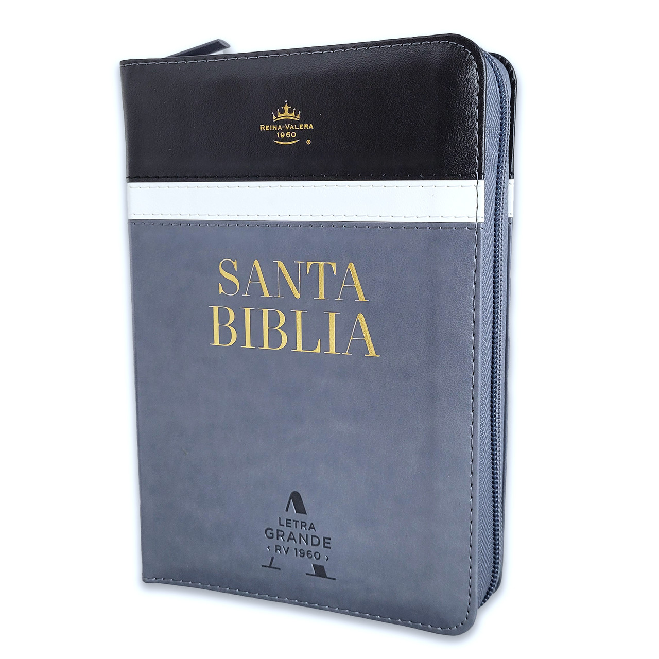Biblia RVR1960 Fidelidad tricolor neg bco gris im piel cierre chica 10pt