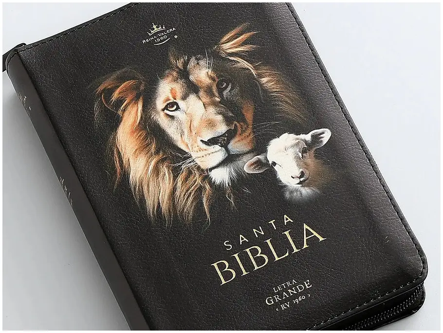 Biblia RVR1960 Fortaleza leon cordero im piel índice cierre chica 10pt